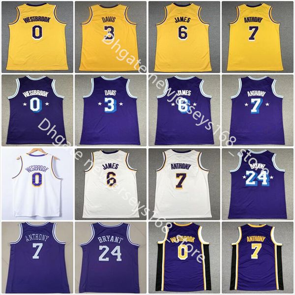 

2022 diamond 75th anniversary yellow basketball 6 james jerseys purple new city 0 westbrook carmelo 7 anthony 3 davis jersey stitched white, Black;red
