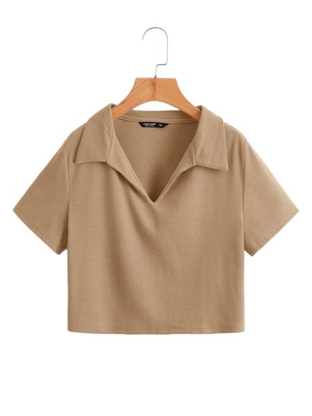 

plus collared rib-knit crop t4br#, Black