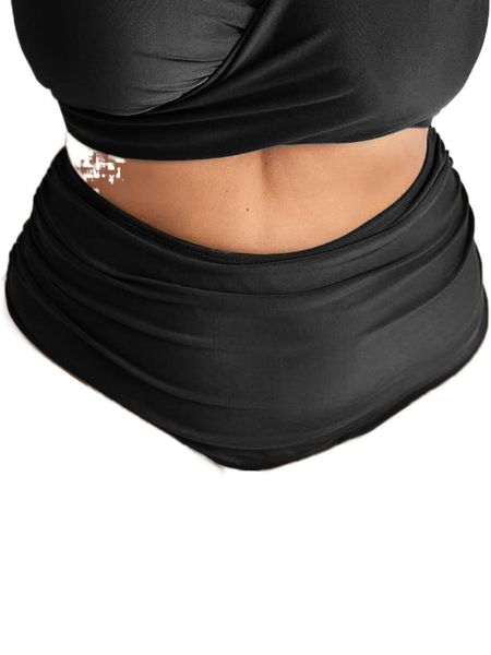 

plus solid ruched bikini bottom r3eg#, Black
