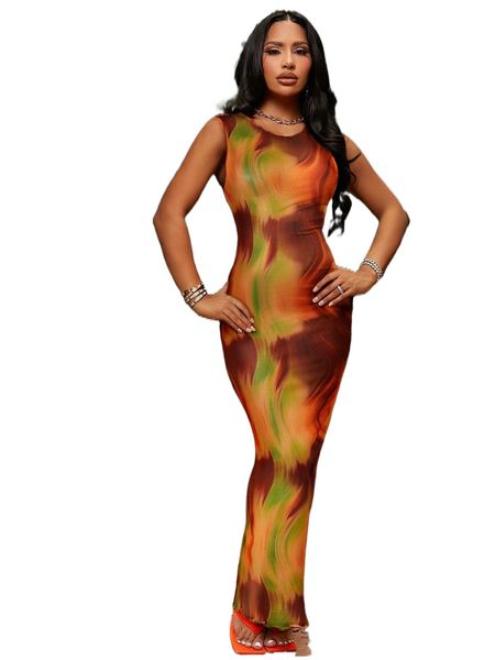 

graphic pattern sheer mesh dress without lingerie set h3at#, Black;gray