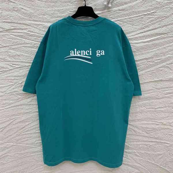 

high version summer new paris b family cola series wave printing loose men's and women's short sleeved t-shirt, White;black