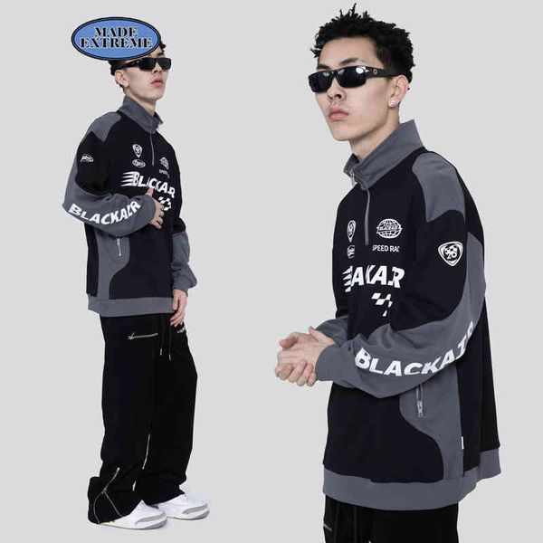 

blackair vintage racing motorcycle sweatshirt half zip oversized streetwear women lounge wear clothes, Black