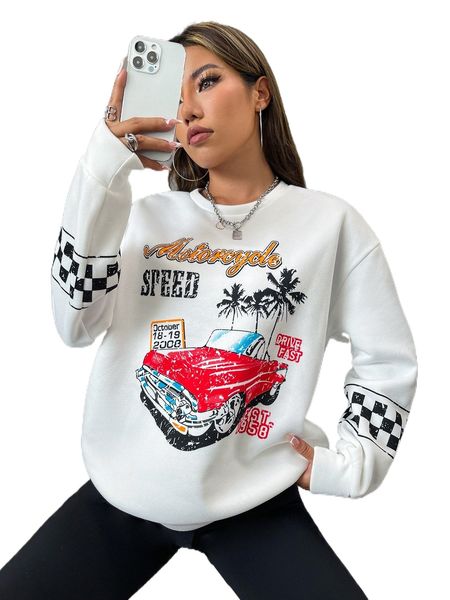 

car & letter graphic sweatshirt 12sj#, Black