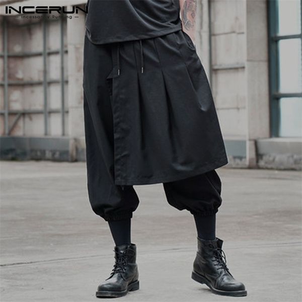 

men's pants harem joggers drawstring solid color streetwear punk fashion irregular trousers leisure pantalon incerun 220826, Black