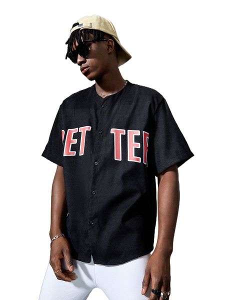 

men letter graphic corduroy shirt n40m#, White;black