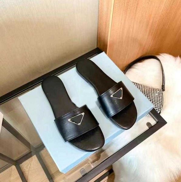 

luxuries designer classics women slipper fashion sandals slides summer real leather platform flats shoes ladies beach 5d9a, Black