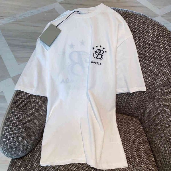 

75% off factory direct online summer short sleeve paris home front and back b letter five star women's t-shirt fashion casual cotton ha, White