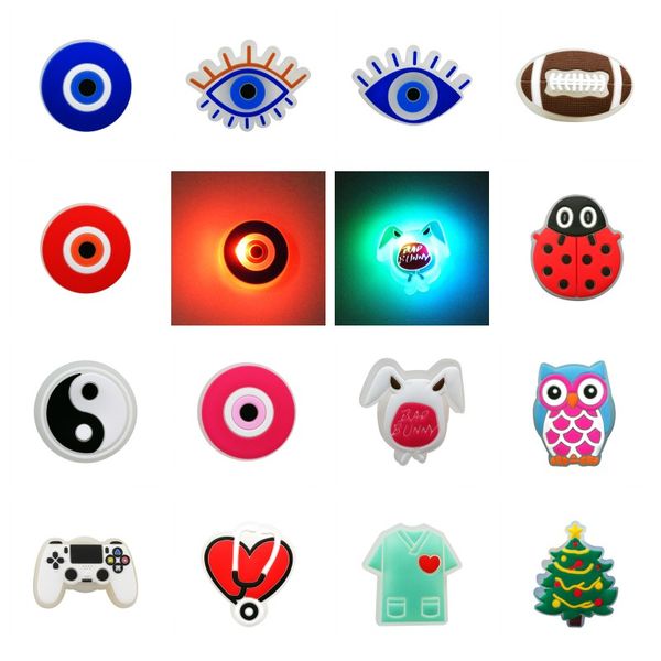 

dhl/fedex moq 200pcs available styles led light up sparkle croc jibz charms flashing shoe buckles decorations luminous clog shoe accessories, White;pink