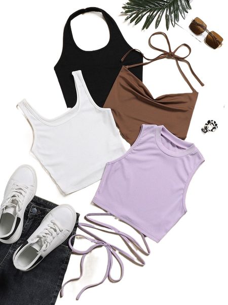 

4pcs knot detail rib-knit u1cr#, White