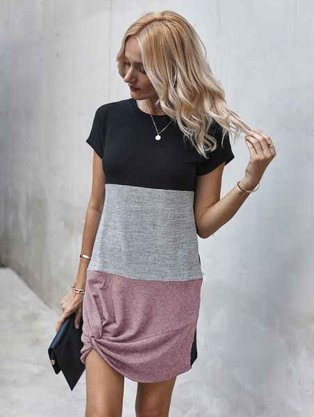 

colorblock twist hem tee dress o19n#, Black;gray