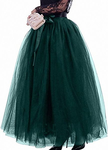 

- plus size long maxi a-line tutu tulle wedding skirt w3s4#, Black