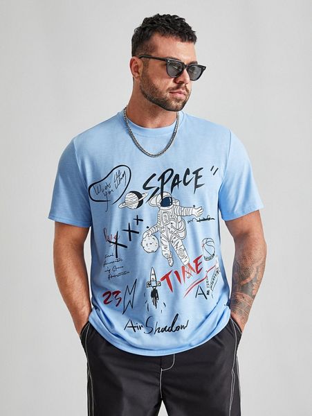 

extended sizes men figure & letter graphic tee v4az#, White;black