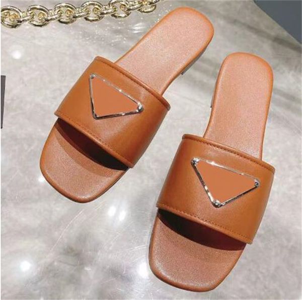 

designer new triangle sign sandal women's sandals classic slippers leather summer slippers platform flats sneakers, Black