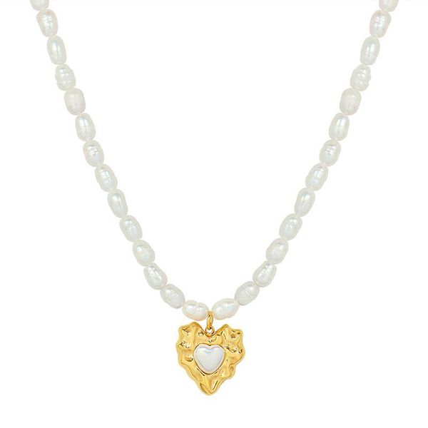Anhänger Halsketten Edelstahl Herzförmige Imitation Perlen Halskette Schlüsselbein Kette P155 Vintage Vergoldet Für Frauen Mode SchmuckStift