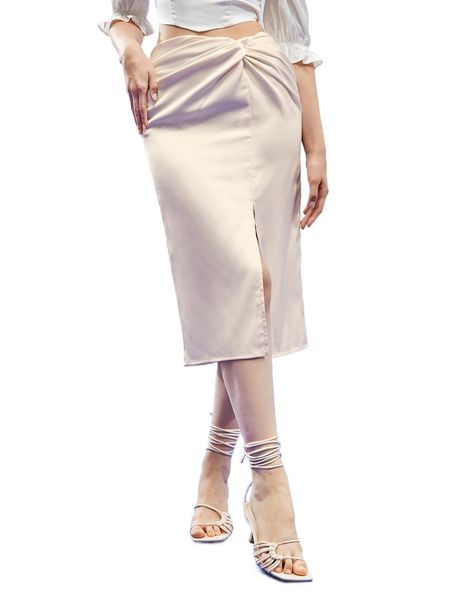 

x bz split hem twist detail satin skirt j3r0#, Black