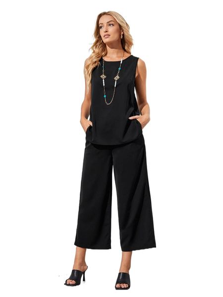 

emery rose asymmetrical hem tank & wide leg pants j6gu#, White