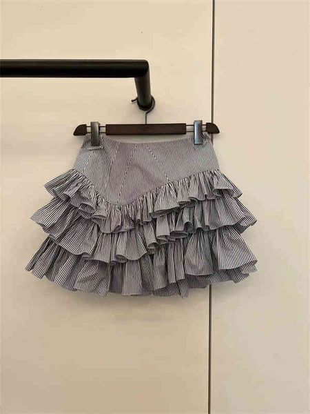 

skirts sweet foreign style short skirt niche summer striped ruffle layered pleated, Black