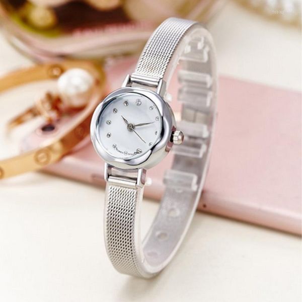 Armbanduhren 2022 Mode Goldene Silber Stahl Schlanke Riemen Frauen Uhren Kleine Runde Zifferblatt Strap Quarz Armbanduhr Für Mädchen Geschenk