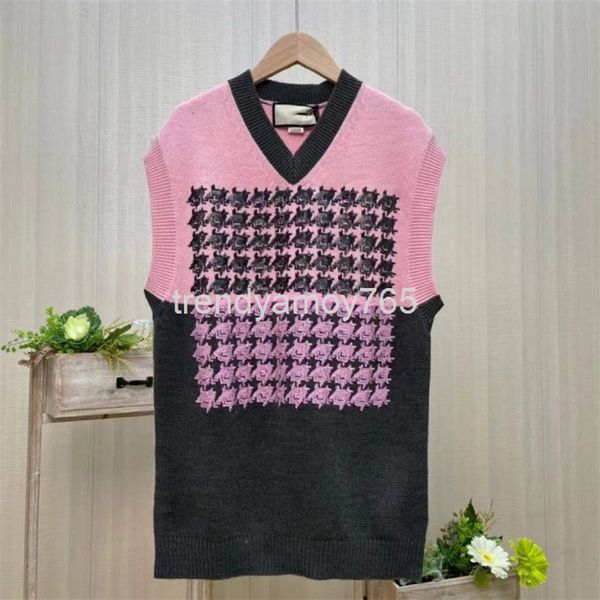 

women's knits & tees high version g family spring v-neck thousand bird lattice sleeveless cashmere knitted vest women's bottoming, White