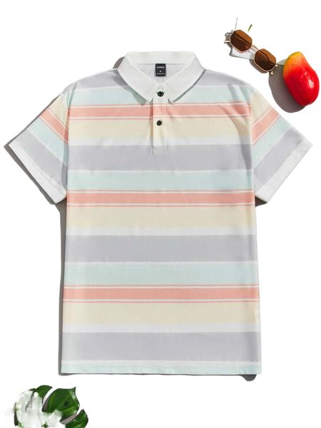 

men striped half placket polo shirt x63z#, White;black