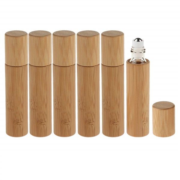 Bottiglia di olio essenziale di bambù da 3/5/10 ml con contenitore per bottiglie di profumo da viaggio interno in vetro e sfera in acciaio inossidabile
