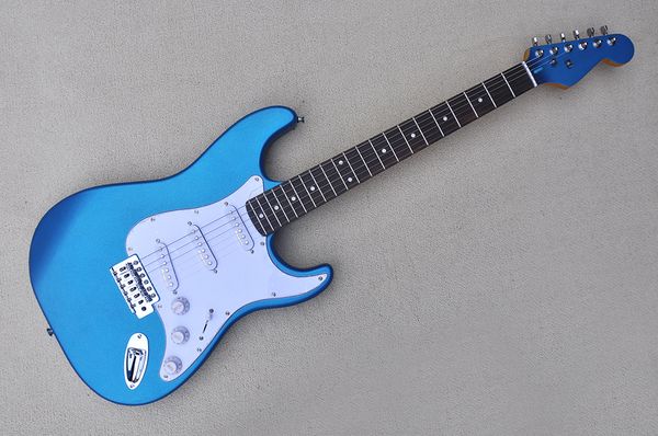 

factory custom matte metal blue electric guitar with rosewood fretboard white pickguard chrome hardware can be customized