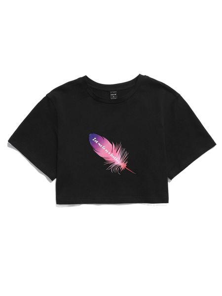 

x april q wong feather and slogan graphic crop tee i6ay#, White