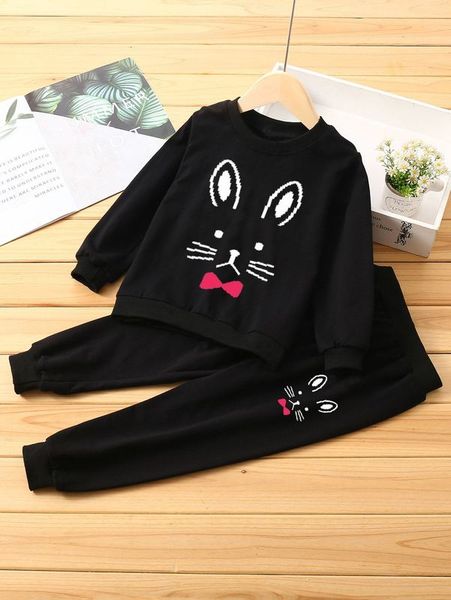 

toddler girls cartoon graphic pullover & sweatpants she, White