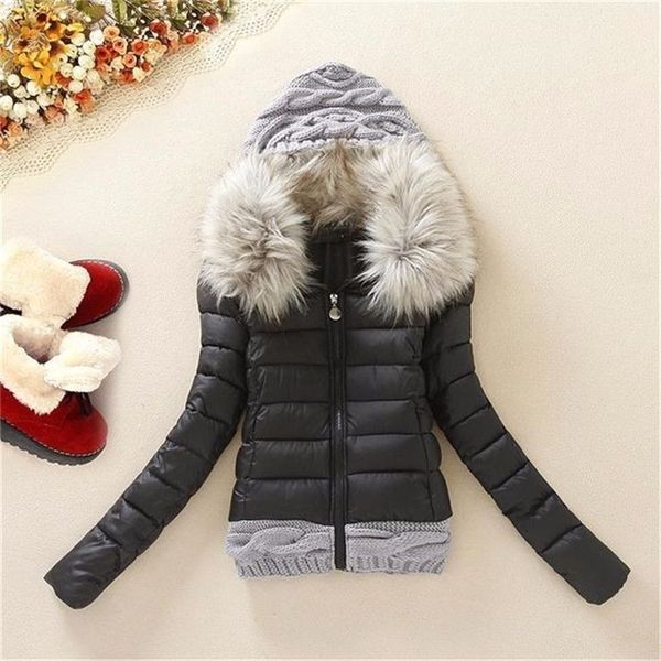 

plus size 4xl women knitted wool cap patchwork jacket autumn winter coat outwear y201012, Black;brown