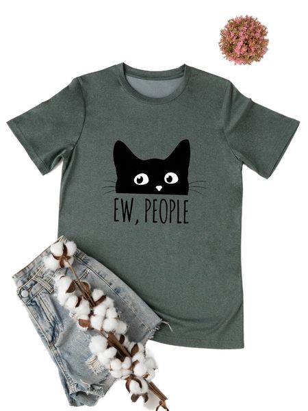 

plus cat & letter graphic tee g7ef#, Black