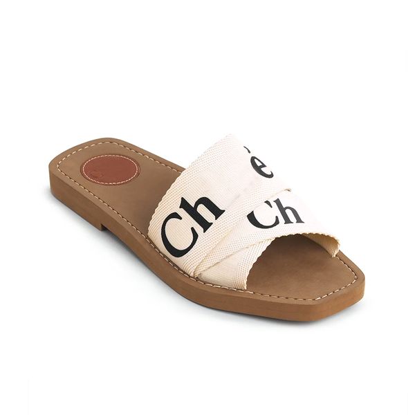 

designers woody shoes c sandals women slippers flat mule in canvas rubber beach sliders woven peep toe casual with dustbag, Black
