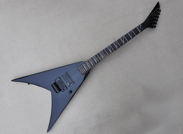 

6 strings black v electric guitar with floyd rose rosewood fretboard
