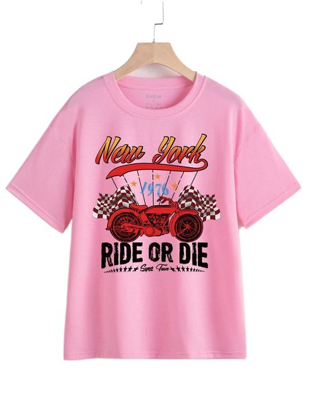 

motorcycle and letter graphic drop shoulder tee v2o2#, White