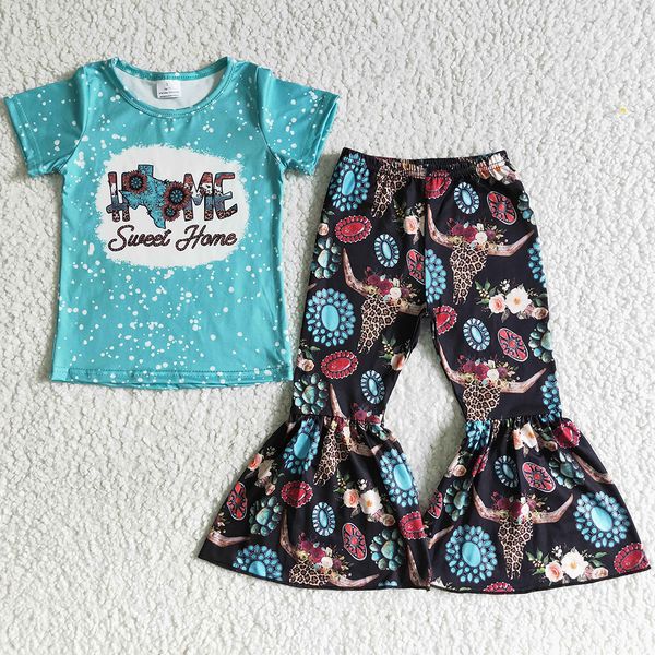 

wholesale kids clothing set sweet home fashion toddler baby girl clothes short sleeve bell borrom outfits blue cute kid girls boutique outfi, White