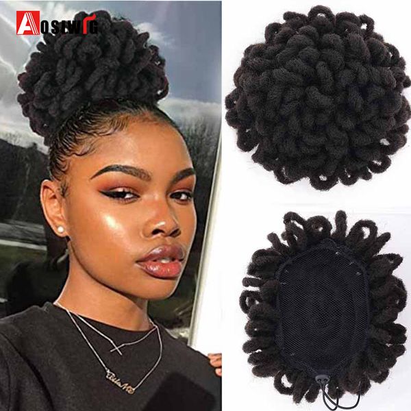 

costume accessories afro puff drawstring ponytail fake false hair hairpiece bun dreadlocks chignon synthetic clip in hair extentions for bla, Silver