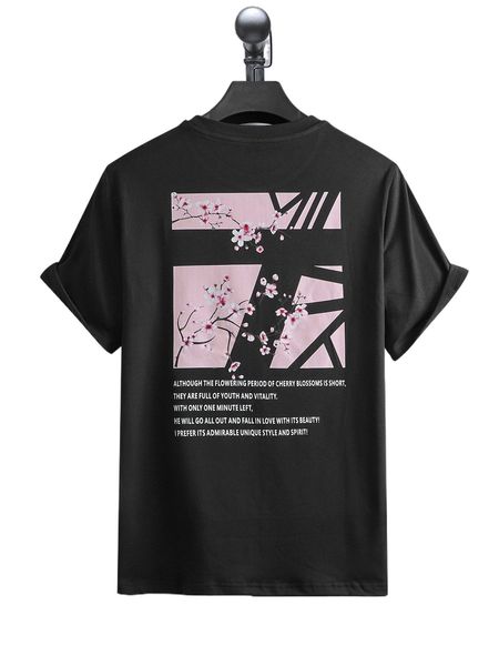 

men slogan & floral print tee s3sq#, White;black