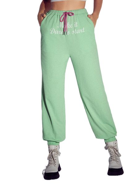 

slogan graphic drawstring waist sweatpants d8dw#, Black;white