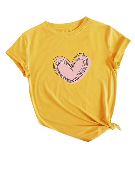 

heart print round neck tee e3gz#, White