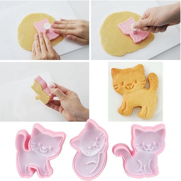 3 pçs bonito gato cortador de biscoito animal gatinho moldes bolo pastelaria molde decoração cozinha diy cozimento suprimentos 220601