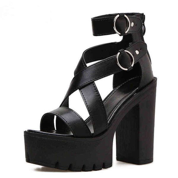

sandals 2023 summer sandals women thick soles heels high shoes buckle fashion 220623, Black