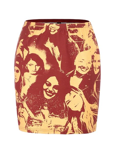 

figure graphic bodycon skirt i4ke#, Black
