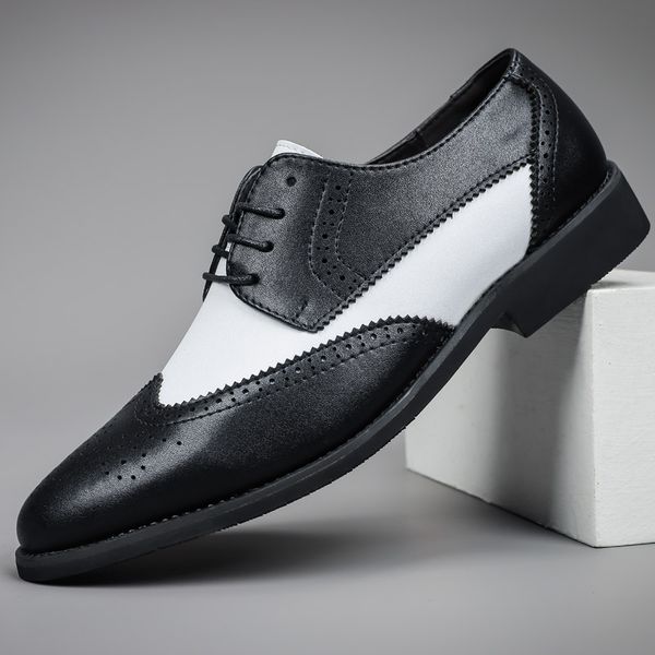 Italienische Lederschuhe für Herren, Schnürung, Farbblockierung, Vintage-Stil, geschnitzt aus Brogues, Business-Hochzeitskleid-Schuhe, Zapatos De Hombre