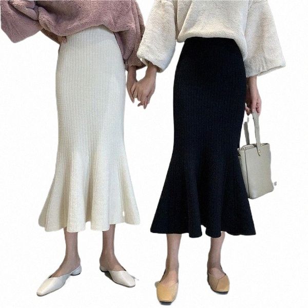 

skirts women's knitted skirt with high waist and thin foreign style t4jf#, Black