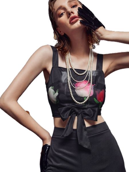 

x kayleigh paine floral print knot front crop cami x5y6#, White