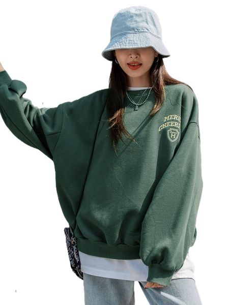 

dazy letter embroidery drop shoulder pullover without tee 988m#, Black