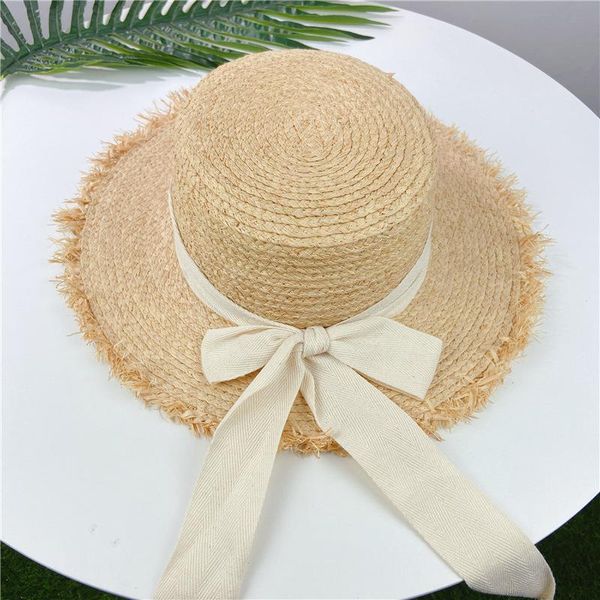 

wide brim hats summer sun hat bow 100% raffia visor women's sea beach vacation straw leisure sunscreen flat fedoraswide, Blue;gray
