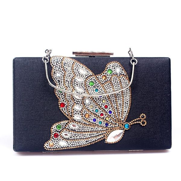 Abendtaschen Weiß / Gloden Schwarz Strasssteine Hochzeit Handtaschen Schmetterling Kristall Tasche Clutch Clutches Lady PurseEvening