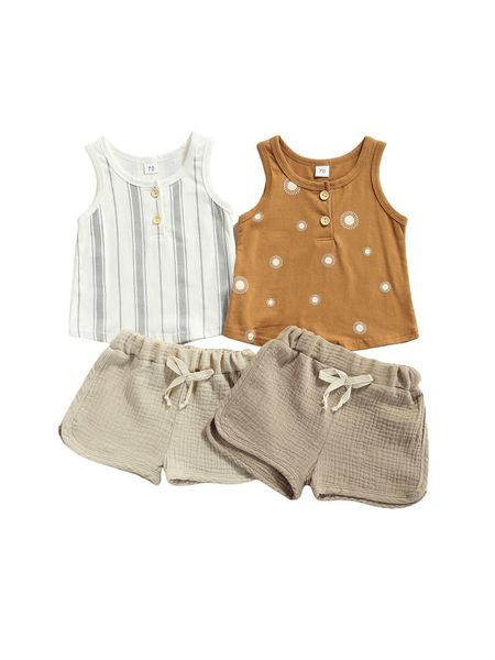 Kleidung Sets 0-3Y Sommer Baby Jungen Kleidung 2 stücke Gestreiften Gedruckt Ärmellose Weste Tops Solide Lace Up ShortsKleidung