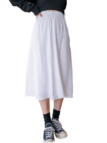

dazy high waist solid a-line skirt m7bw#, Black