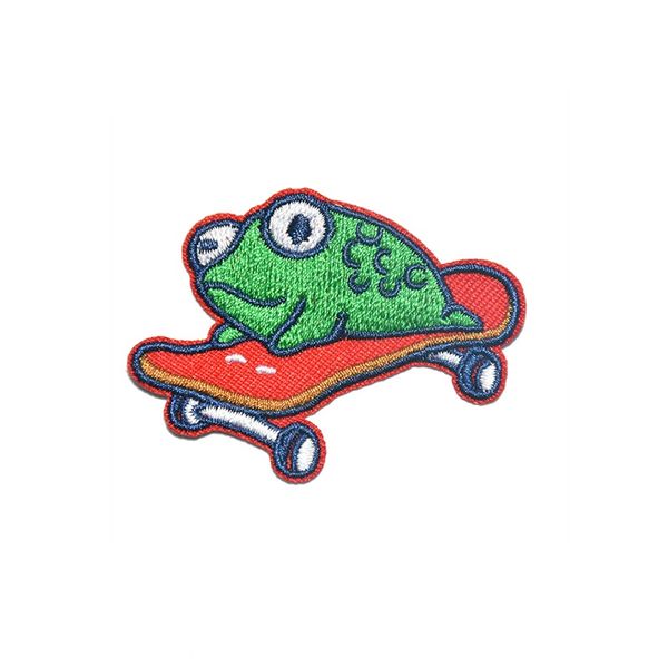 

skateboarding frog embroidered patches sewing notions for clothing iron on cartoon animal custom patch, Black